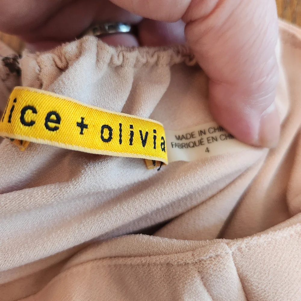 Alice + Olivia Strapless Nude Blush Maxi Gown with Lace Inserts Size 4 - Picture 7 of 13